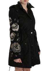 John Richmond Elegant Black Beaded Parka Jacket for Women