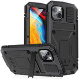VERYLY Compatible with iPhone 14 Plus Metal Case Heavy Duty Armor Dropproof Aluminum Military Hard Case with Tempered Glass Screen Protector (iPhone 14 Plus Black)