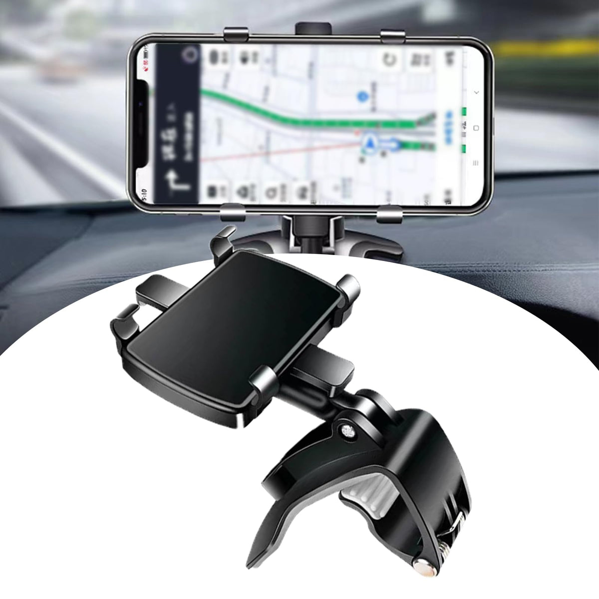 Yonput 1 PC Car Phone Mount Multifunction 360 ° Rotation Adjustable Vehicle Dashboard Phone Holder Universal Waterproof Durable Smartphones Spring Clip Accessories for Home Trucks SUVs (Black)