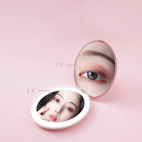 Portable LED Makeup Mirror with 2x Magnification