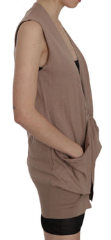 PINK MEMORIES Chic Sleeveless Cotton Cardigan Vest - Elegant Brown