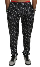 Dolce & Gabbana Elegant Black Musical Instrument Print Silk Pants