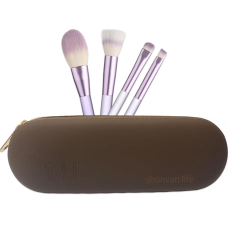 Shunvan life Silicone Makeup Brush Holder Large Capacity Makeup Brush Bag Portable Travel Cosmetic Brush Bag for Travel and Daily Upgraded version (Standard version coffee)