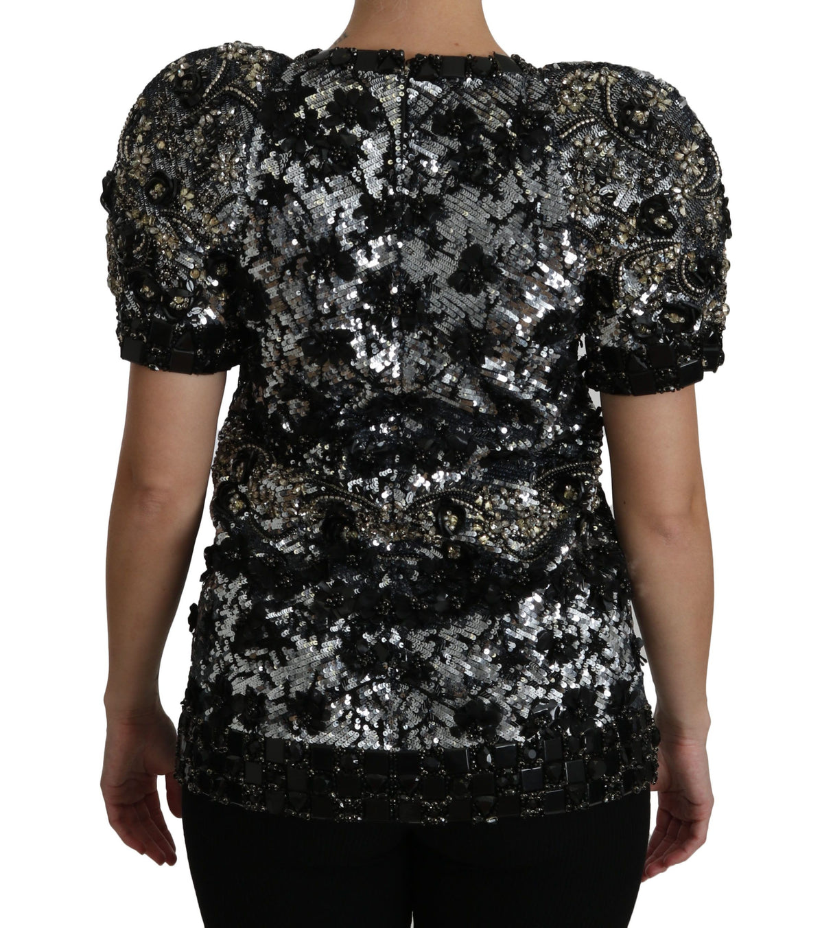 Dolce & Gabbana Black Sequined Crystal Embellished Top Blouse