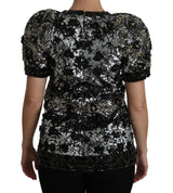 Dolce & Gabbana Black Sequined Crystal Embellished Top Blouse