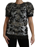 Dolce & Gabbana Black Sequined Crystal Embellished Top Blouse