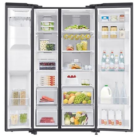 SAMSUNG REFRIGERATOR RS65R WARDROBE, 617L, F, NO FROST, QUICK COOLING FUNCTION, MONO COOLING, R-600A, OPEN DOOR NOTICE, ICE MAKER AND WATER DISPENCER, 20YW ON DIGITAL INVERTER COMPRESSOR, HxWxD 1.78x0.91x0.72, BLACK GLASS