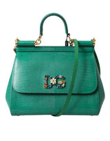 Dolce & Gabbana Green DG Crystal Leather Miss Sicily Top Handle Purse Bag - Women's