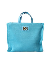 Dolce & Gabbana Turquoise Cotton Shoulder Strap Top Handle Tote Bag - Women's