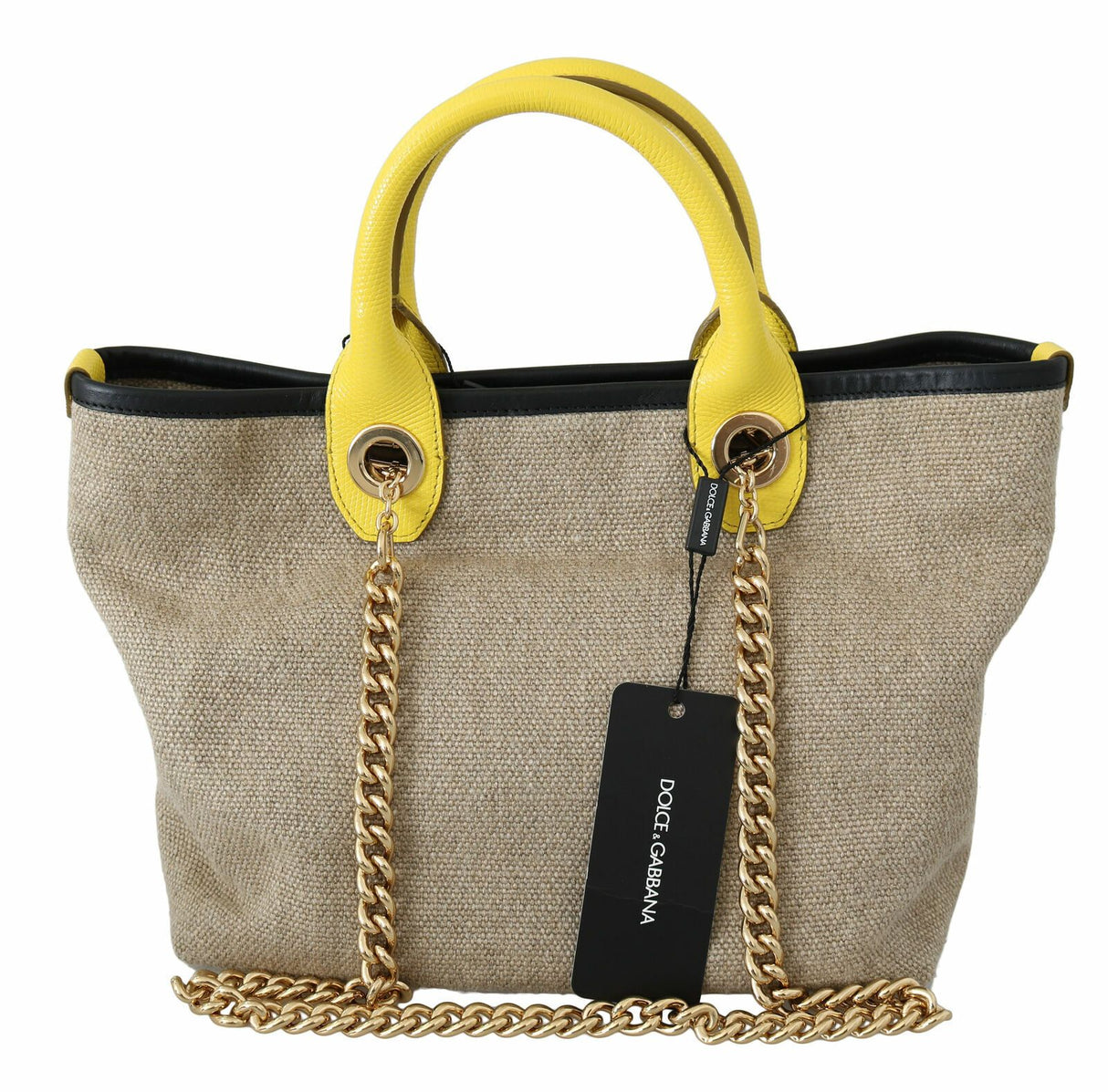 Dolce & Gabbana Beige Gold Chain Strap Shoulder Sling Purse Tote Bag - Women's