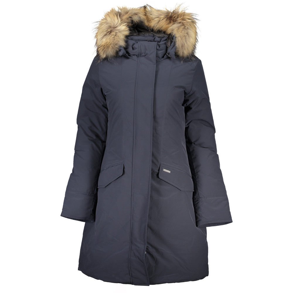 Woolrich Long Jacket with Removable Fur Navy Blue - Women's