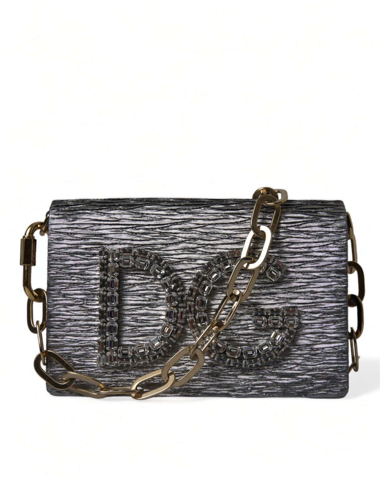 Dolce & Gabbana Silver DG Girls Swarovski Clutch Shoulder Chain Strap Bag - Women's