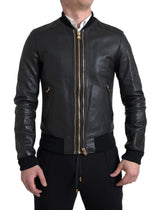 Dolce & Gabbana Black Leather Blouson Full Zip Bomber Jacket - Men's