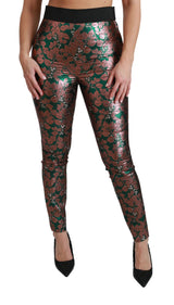 Dolce & Gabbana Elegant Bronze Leaf Metallic Trousers