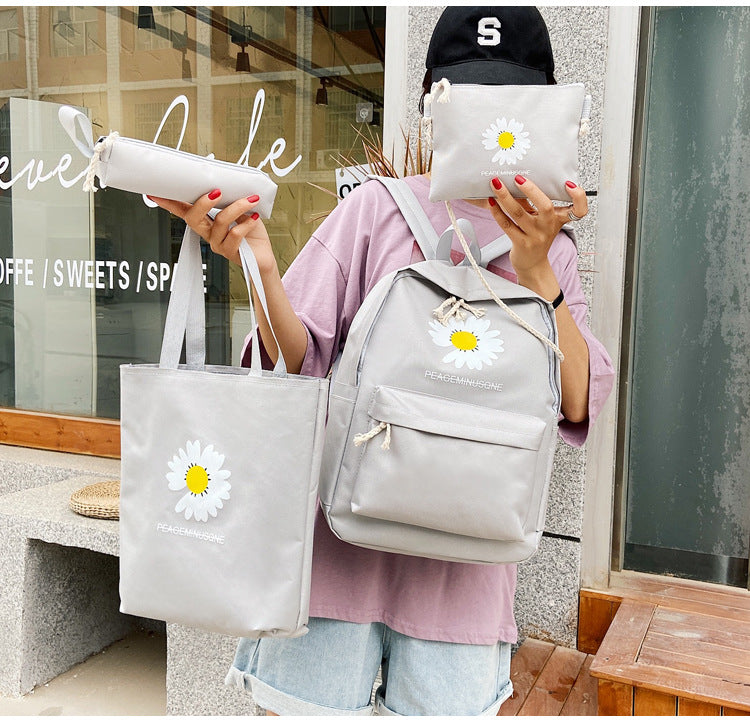 Daisy Print Backpack Set for Students (4 Pieces)