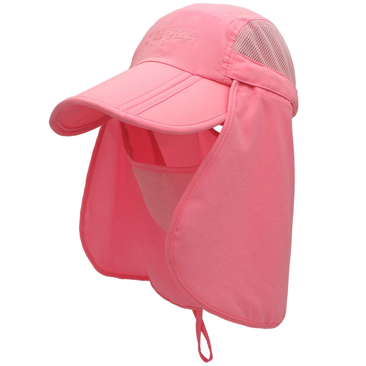 Surblue Kids Neck Face Flap Outdoor Cap UV Protection Sun Hats Wide Brim Hat Quick-Drying UPF50+for TeenagerPink