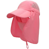 Surblue Kids Neck Face Flap Outdoor Cap UV Protection Sun Hats Wide Brim Hat Quick-Drying UPF50+for TeenagerPink