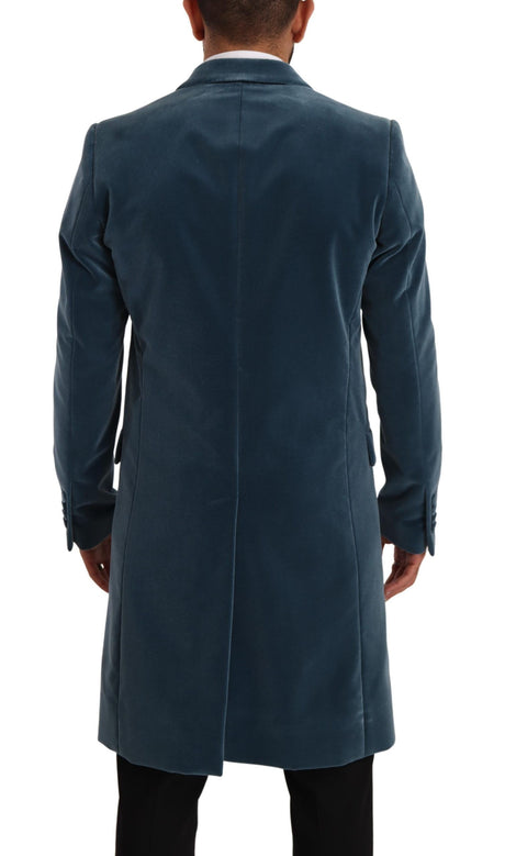 Dolce & Gabbana Blue Cotton Velvet Long Overcoat Jacket - Men's