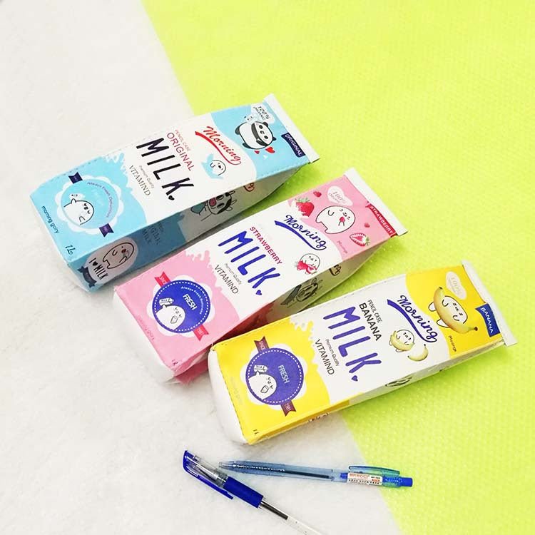 Cartoon Milk Box Pencil Case - Simple Stationery Pouch