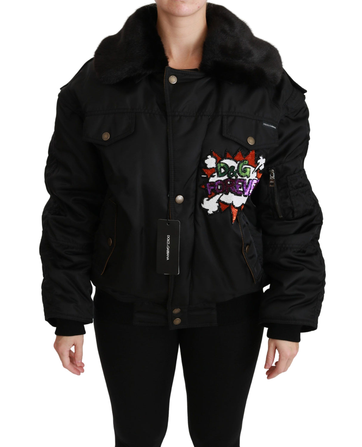 Dolce & Gabbana Elegant Black Bomber Jacket with Detachable Features