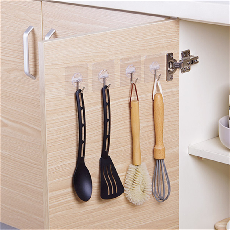 Clear Stainless Steel Self-Adhesive Hooks for Storage