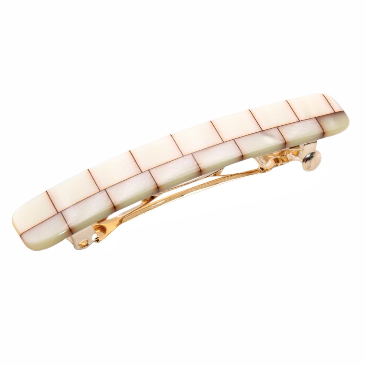 French Amie Small 2 1/4 inch Celluloid Handmade Hair Barrette No Slip Grip Durable Styling Women Hair Accessories Hair Clip for Girls Made in France(Ivory Brick)