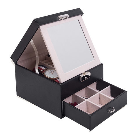Leather Jewelry Box, Double-Layer Storage Organizer