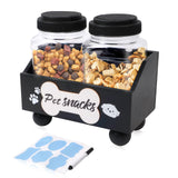 ECOGREDA Dog Cat Treat Container with 2 Jars Pet Food Storage Containers for Dog Cat Bird and Other Pet Treat Storage Bin Suitable for Storage Snacks Biscuits and Bones(Black)