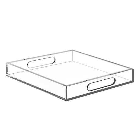 Clear Acrylic Serving Tray with Handles-11x11Inch-Clear Decorative Tray for AppetizerBreakfast-Cuounter Organizer Tray for Ottoman Coffee Tray