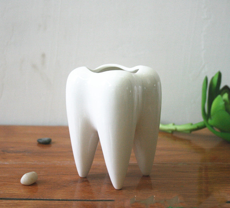 Wholesale White Ceramic Tooth-Shaped Planter Pot