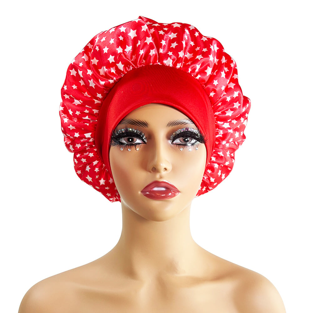 Wide-Brimmed Satin Printed Shower Cap for Beauty