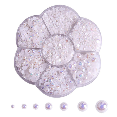 5800Pcs Half Pearls for Crafts Flatback Pearls for Artwork Making DIY Rhinestones Accessory Nail Art Face Gems Jewels Flat Back Craft Pearls for Artist Creative - AB White