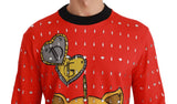 Dolce & Gabbana Elegant Red Crystal-Embellished Pullover Sweater