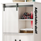 51'' Farmhouse Drawer Chest With Sliding Door, Multi-Storage Drawer Dresser With 5 Drawers And Storage Shelf, Tall Chest Of Drawers With Adjustable Shelves For Bedroom, Living Room