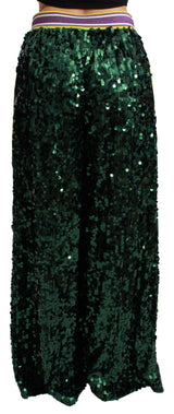 Dolce & Gabbana Green Sequin Trousers Queens Angel Pants