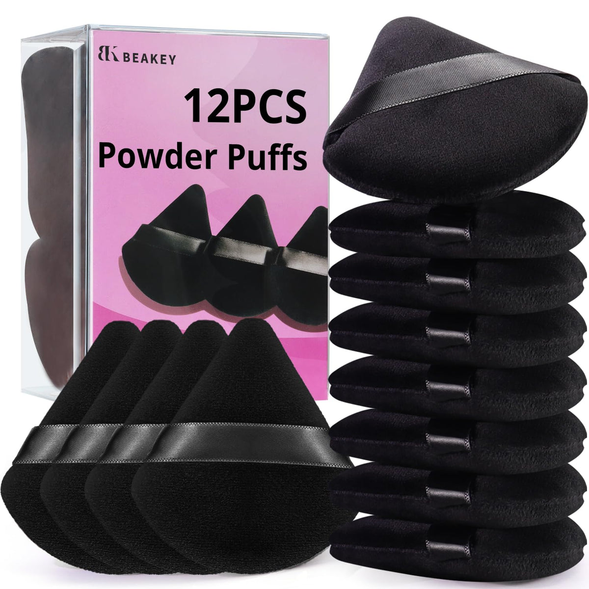 BEAKEY 12pcs Powder Puffs for Face Powder Triangle Powder Puff for Loose and Cosmetic Foundation Makeup Puff for Contouring Cloud Kiss Beauty Makeup Tools