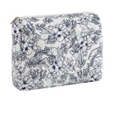 HHQQWZ Large Travel Makeup Bag Cosmetic Bag for Women Girls Cute Large Floral Cotton Cosmetic Bag Zipper Toiletry Bag Makeup Brushes Accessories Organizer Storage Bag (Navy Blue Flower)