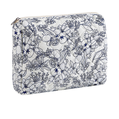HHQQWZ Large Travel Makeup Bag Cosmetic Bag for Women Girls Cute Large Floral Cotton Cosmetic Bag Zipper Toiletry Bag Makeup Brushes Accessories Organizer Storage Bag (Navy Blue Flower)