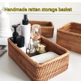 Hand-Woven Rattan Wicker Rectangular Storage Basket