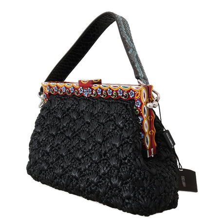 Dolce & Gabbana Black Raffia Leather Borse VANDA Carretto Purse