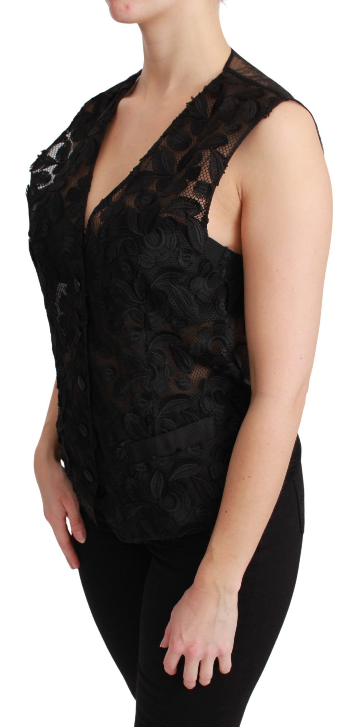 Dolce & Gabbana Elegant Floral Black Silk Blend Vest