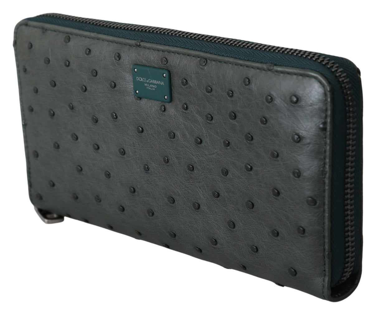 Dolce & Gabbana Exquisite Green Ostrich Leather Continental Wallet