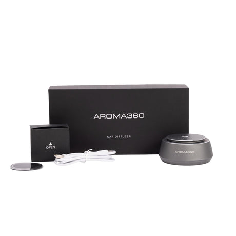 Aroma360 Smart Car Diffuser - Smart Aromatherapy Diffuser for Cars - Portable Air Diffuser - Air Freshener Diffuser for Car That Detects When Car is On - Smart Car Accessories - Silver