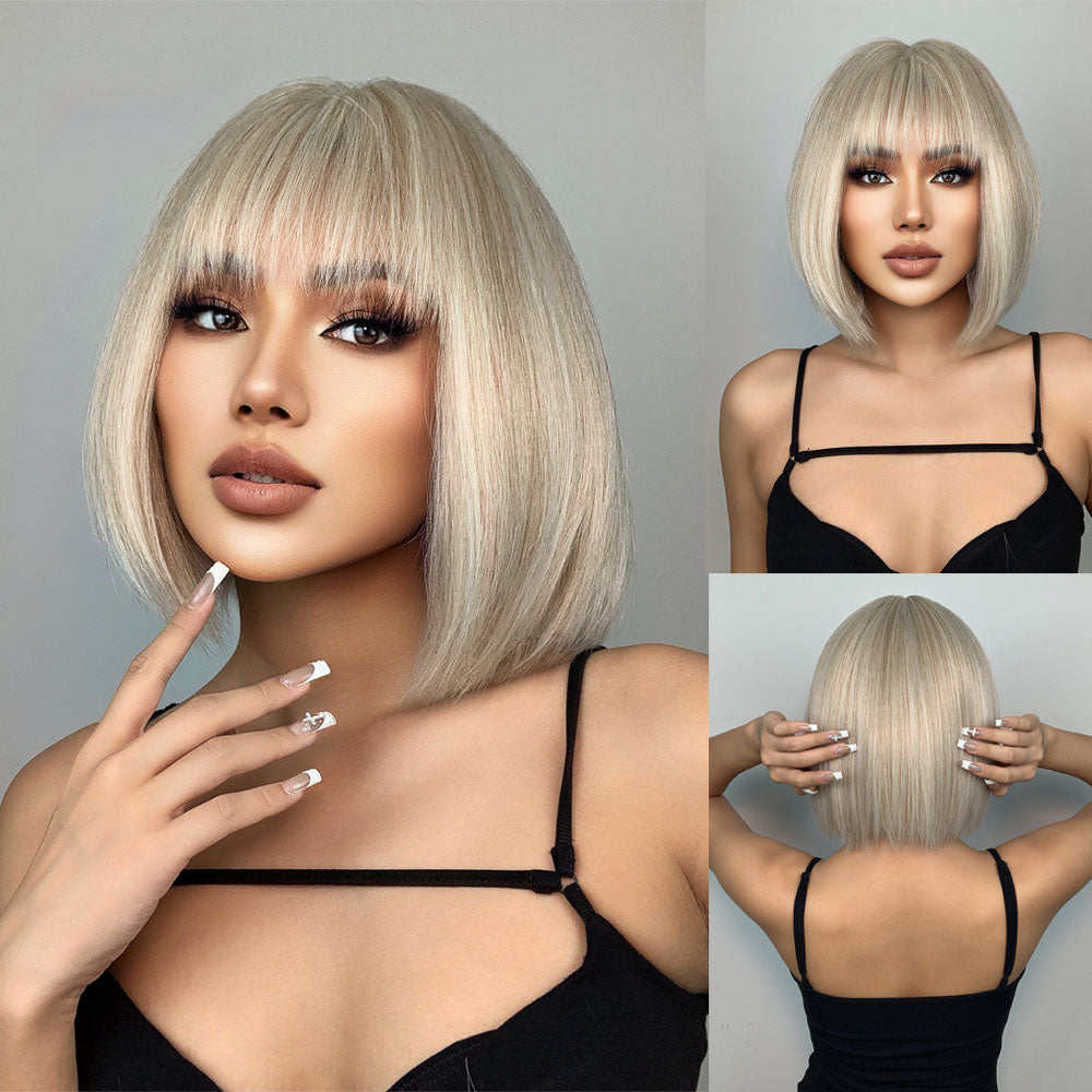 Shoulder-Length Black and Brown Bangs Wig for Women
