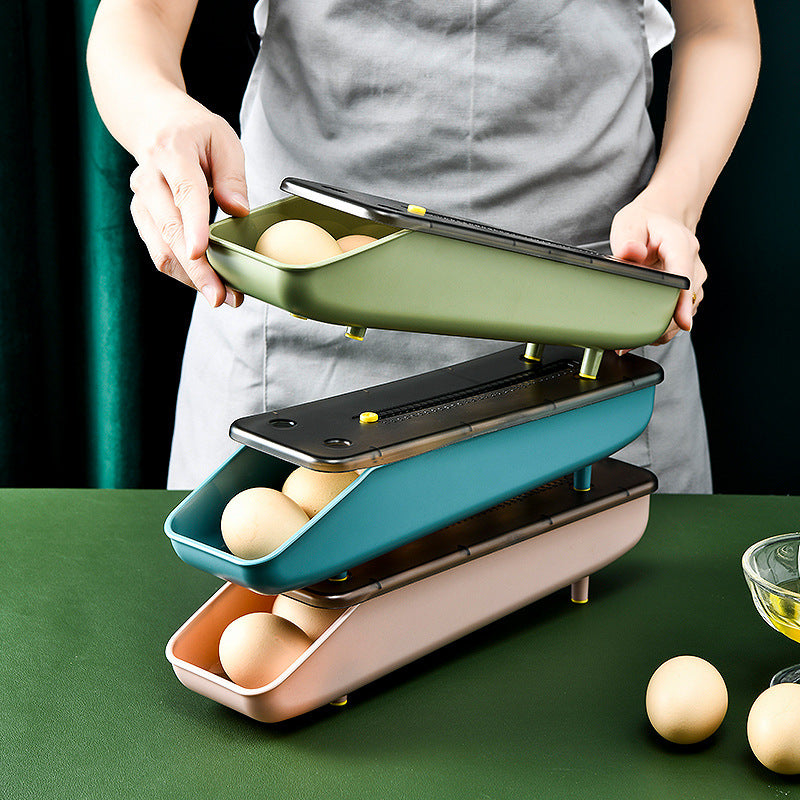 Minimalist Automatic Rolling Egg Storage Box for Fridge