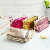 Portable Sequin Makeup Organizer Bag with Zipper Closure