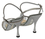 Dolce & Gabbana Silver Leather Ankle Strap Sandals with Crystals