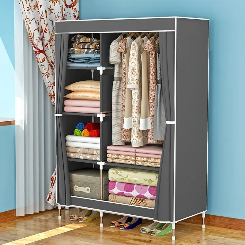Portable Wardrobe Storage Organizer with Hanging Rods