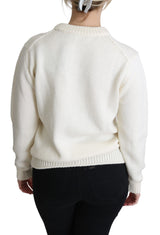 Dolce & Gabbana White Floral Wool Pullover Sunflower Sweater
