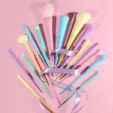Rainbow Color Makeup Brush Set - 17 Pieces Macaron Style